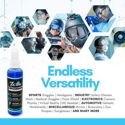 Z Clear 6oz Lens Cleaner Spray for Glasses + Microfiber Cloth | Cleans So Deep Lenses Stay Fog-Free 1-3 Days | Eyeglasses, Goggles, Mirrors, Windshields | Anti-Static, Streak-Free | USA