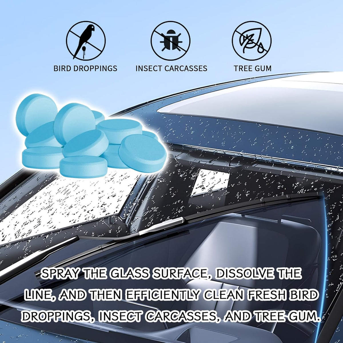 30PCS Washer Fluid Tablets, Windshield Wiper Fluid Cleaner Concentrate, Car Windshield Window Washer Solid Effervescent, Remove Glass Stains for Car Room Kitchen Window Glass Cleaning