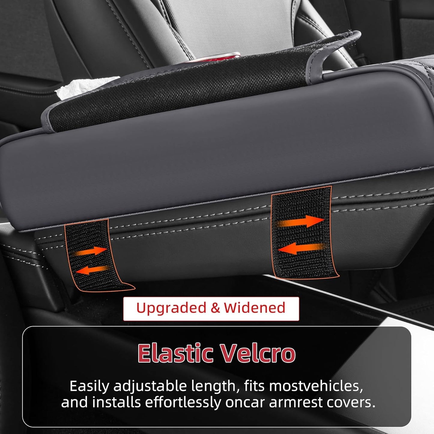 5 in 1 Car Center Console Cover, Armrest Pad with 2 Storage Pockets, Cup Holder, Tissue Slot, Phone Holder, Nappa Leather Memory Foam Car Accessories for SUV Sedan Truck (Black)