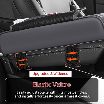 5 in 1 Car Center Console Cover, Armrest Pad with 2 Storage Pockets, Cup Holder, Tissue Slot, Phone Holder, Nappa Leather Memory Foam Car Accessories for SUV Sedan Truck (Black)