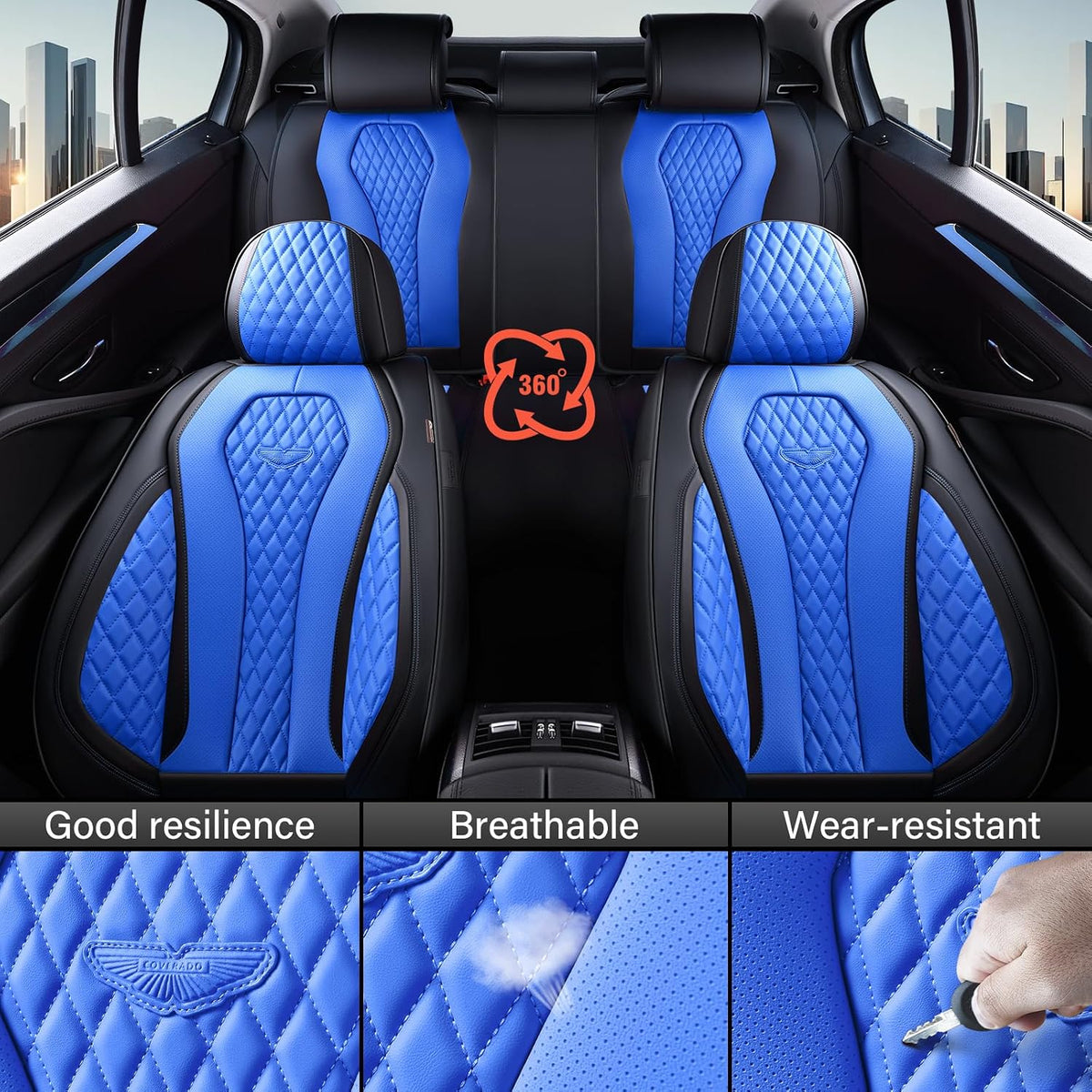 Coverado Seat Covers, Car Seat Covers Full Set, Black Car Seat Cover, Car Seat Covers Front Seats Back Seat Cover, Waterproof Car Seat Cushion, Leather Seat Covers Seat Protector Fit for Most Cars
