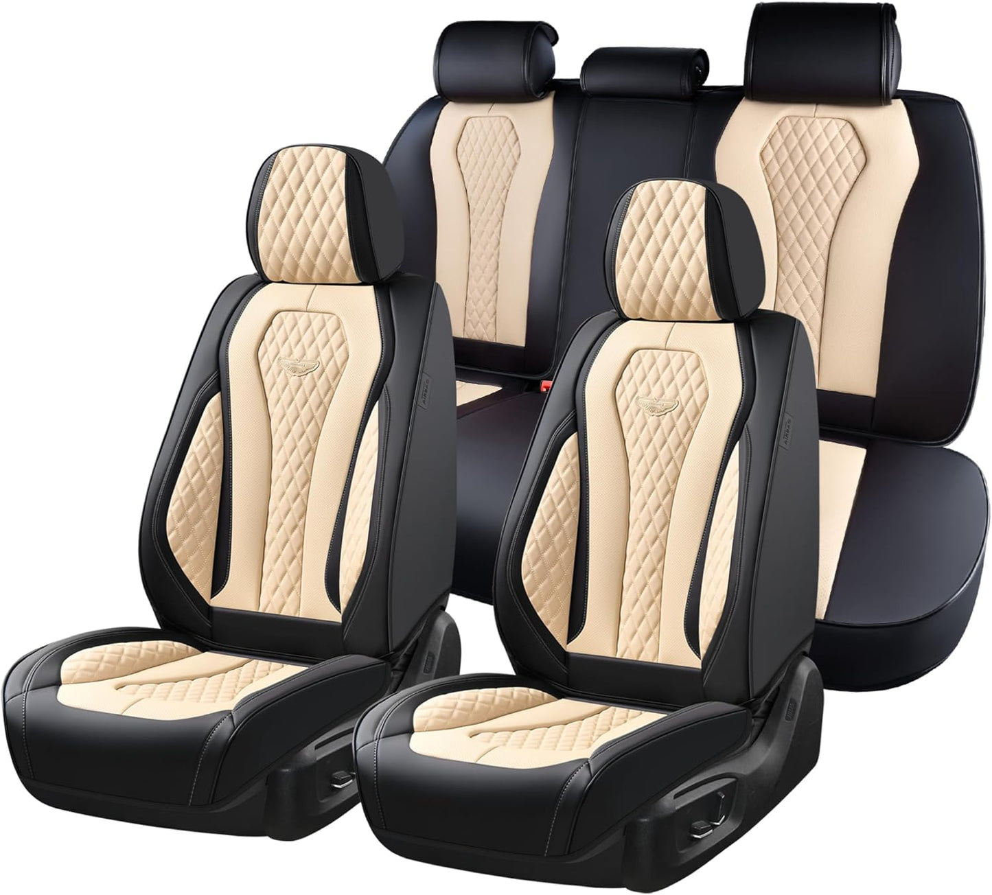 Coverado Seat Covers, Car Seat Covers Full Set, Black Car Seat Cover, Car Seat Covers Front Seats Back Seat Cover, Waterproof Car Seat Cushion, Leather Seat Covers Seat Protector Fit for Most Cars