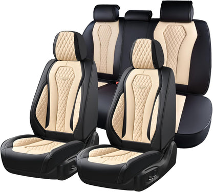 Coverado Seat Covers, Car Seat Covers Full Set, Black Car Seat Cover, Car Seat Covers Front Seats Back Seat Cover, Waterproof Car Seat Cushion, Leather Seat Covers Seat Protector Fit for Most Cars