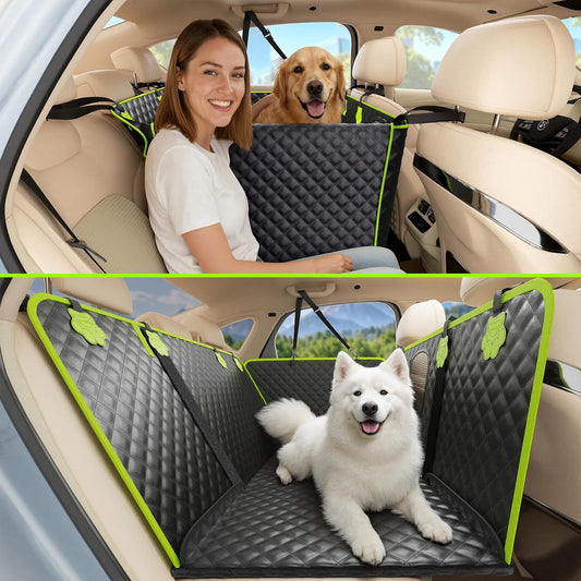 Dog Car Seat Cover for Back Seat, Waterproof Leather Fabric Back Seat Extender for dogs 52.4 * 24.4in, Foldable in The Car, Hard PVC Panels Bottom Support to 330 lbs, for Cars/Mid-Size SUV/Small Truck
