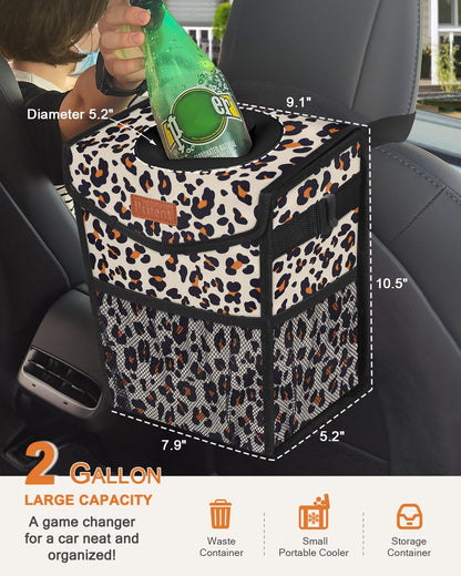 Pritent Car Trash Can with Lid, Cute Leakproof Car Trash Garbage Bag Hanging Vehicle Trash Bin Small Portable Automotive Garbage Cans Organizer for Back/Front Seat/Console(Trapezoid,Black)