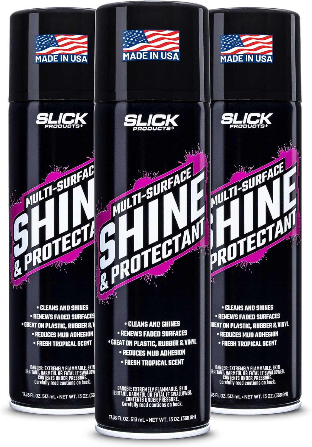 Slick Products Shine & Protectant Spray 17.35 FL OZ. - High Gloss Clear Coating Renew Vinyl, Plastic, Rubber, Trim, Tire, Car, Truck, Motorcycle, Dirt Bike (3-Pack)