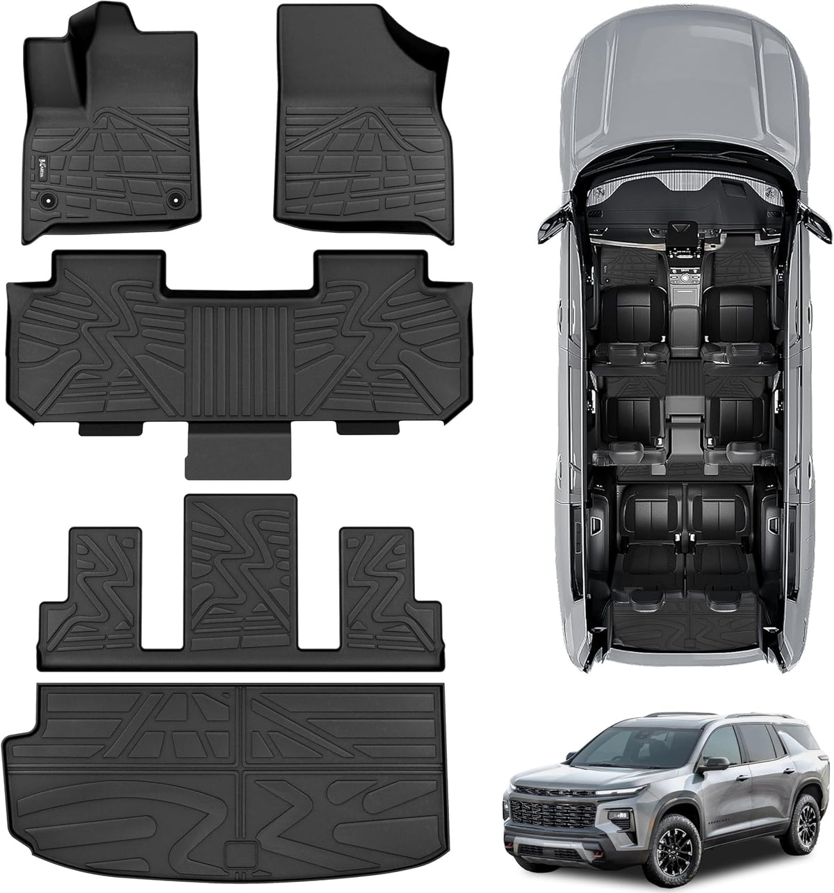 KARPAL Floor Mats for 2007-2013 Chevy Silverado & GMC Sierra 1500 Crew Cab / 2007-2014 2500/3500 HD(Footwell Coverage), All-Weather TPE Custom Fit Floor Liners Car Accessories