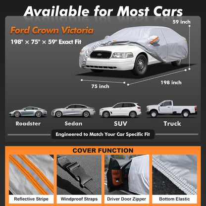Car Cover Waterproof All-Weather,Heavy-Duty Outdoor Full Exterior Automobiles Sedan/Coupe (Length 186-193 inch) with Windshield Sun Shade Universal Fit Toyota Camry, Tesla Model 3, Accord etc