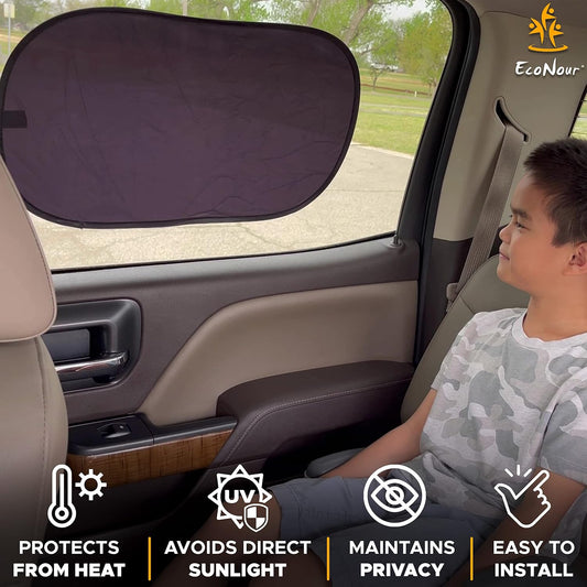 EcoNour Car Window Shades for Baby (4 Pack) | Protects Baby from Window Sun & Heat | Sun Shade Side Windows for Kids | Automotive Sun Protection from UV | Child Safety Accessories | Medium - 20"x12"