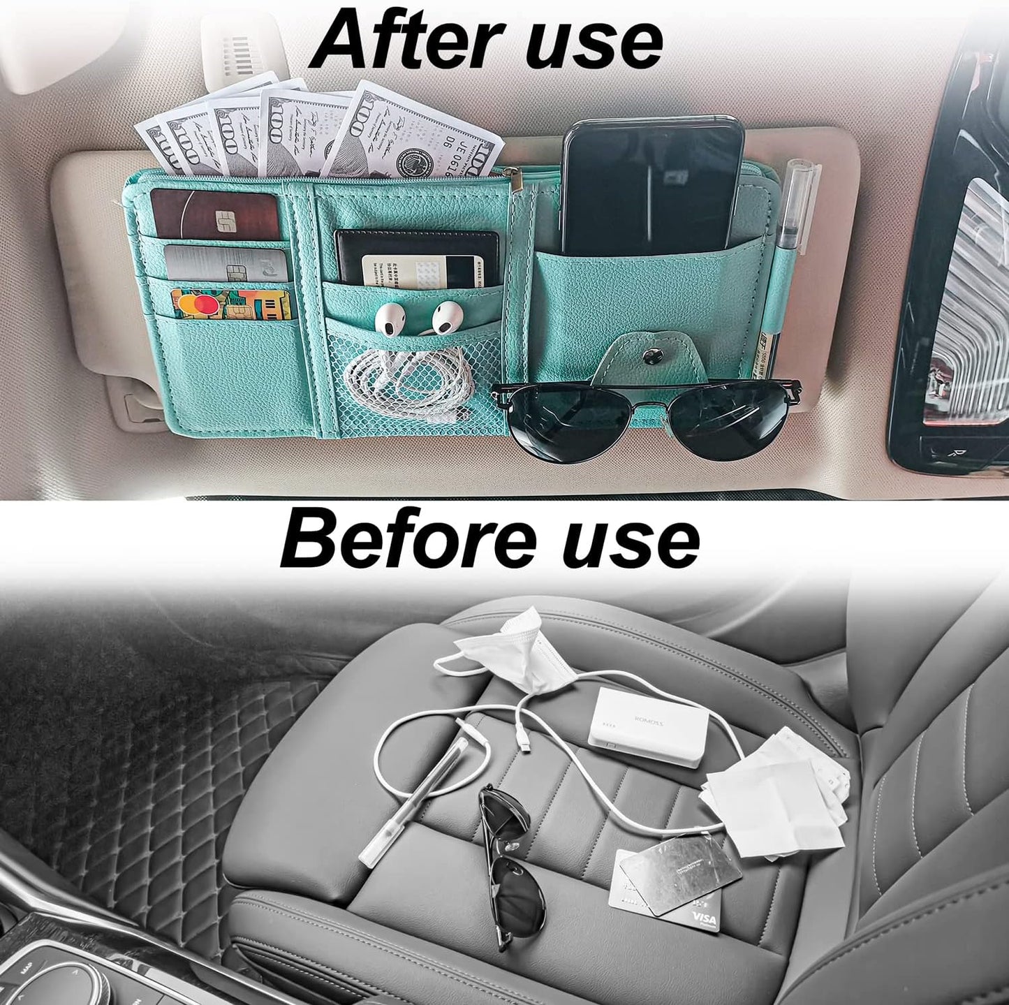 Keedolla Car Sun Visor Organizer, Truck Visor Organizer Car Sun Storage Pocket Pouch Case Bag for Sunglasses, Cards, Pens and Document - Pink