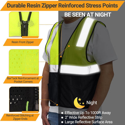 AYKRM 2 Pocket Mesh High Visibility Reflective Safety Vest for men & Women ANSI/ISEA 107 Standards