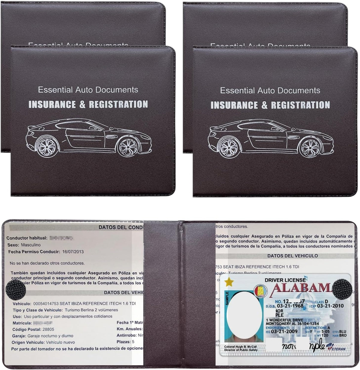 Yourkar 4PCS Car Registration Insurance Holder, Vehicle Glove Box Car Organizer with Magic Tape Closure, Driver License Keeper for Cars, Car Accessories (Big Car, Blue