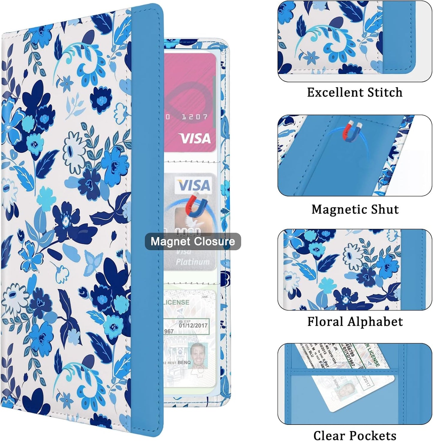 Car Registration and Insurance Holder, with Magnetic Closure for License, Cards and Documents, All Vehicle Needs and Car Accessories (Leopard-Black)