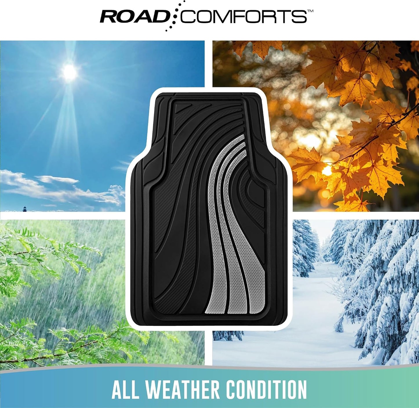 Road Comforts Car Floor Mats Full Set – Front & Rear Car Floor Mats with Aluminum Design, Anti-Slip Backing, All-Weather Protection, Trim-to-Fit Car Mats for Most Sedans, SUVs & Vans -All Pink