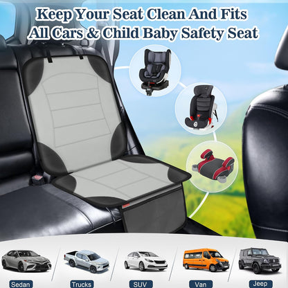 Sinvitron Car Seat Protector for Child Car Seat - Waterproof Non-Slip Leather Mat with 2 Mesh Pockets, Universal Seat Cover for Baby, Pets & Vehicles(2-Pack,Black)