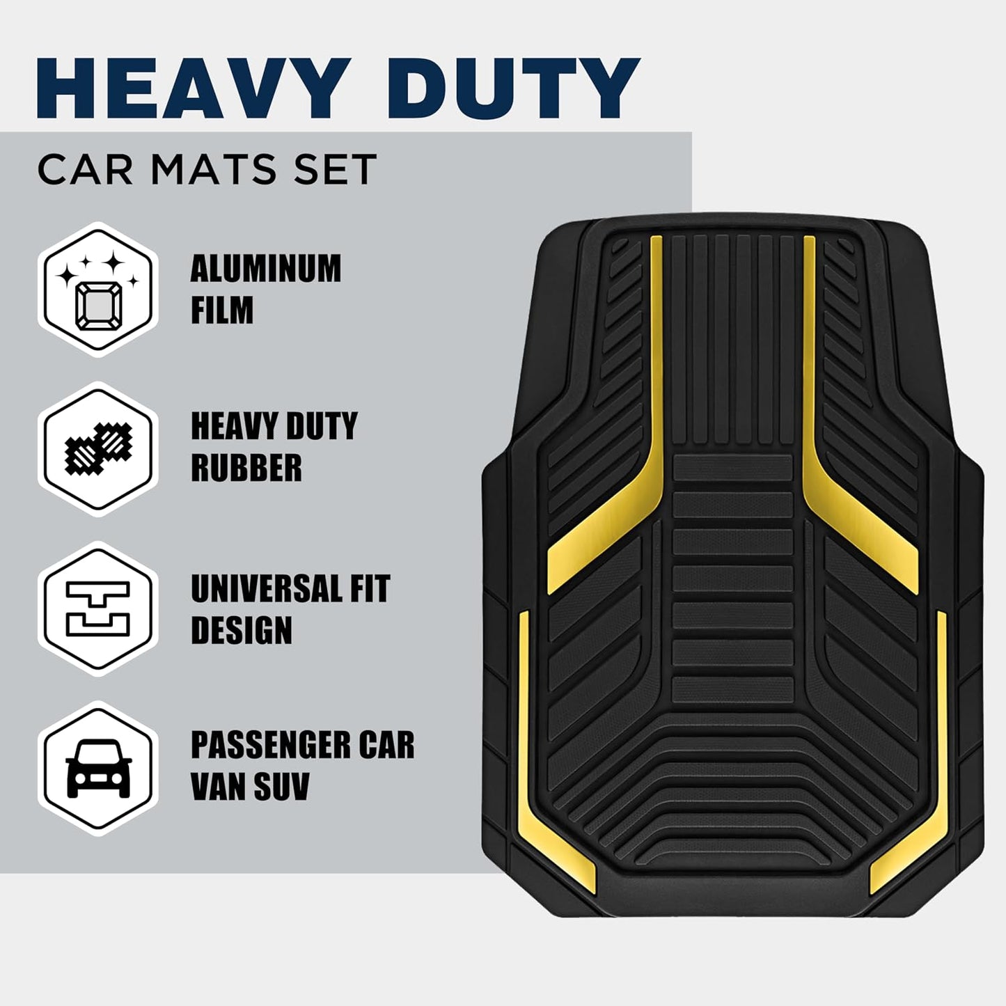 PIC AUTO Heavy Duty Rubber Floor Mats, Purple Aluminum Film Car Mats Set, Front and Rear Car Mats with Anti-Slip Backing, All Weather Protection, Trim-to-Fit for Automotive SUV, Sedan, Van