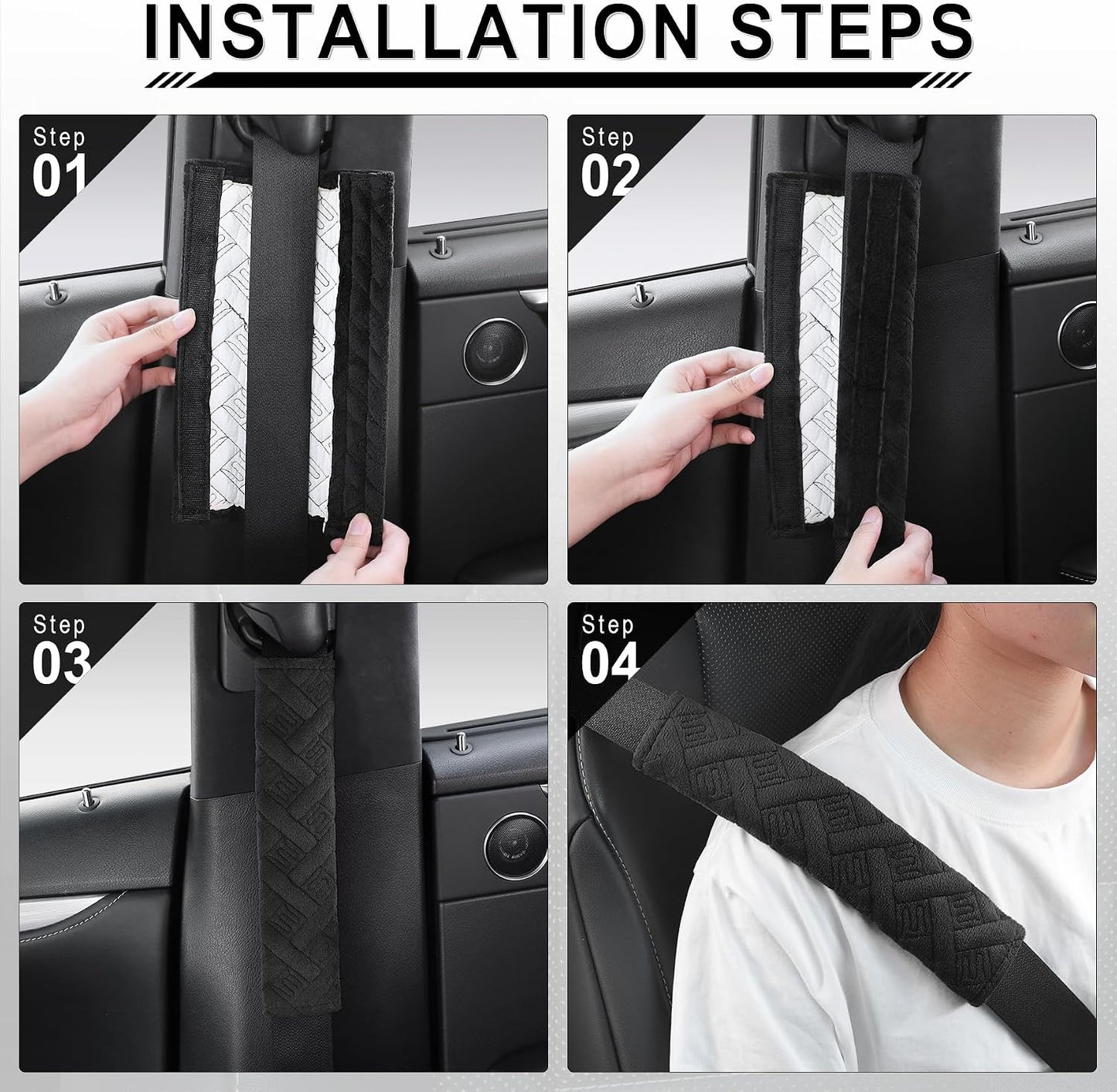 JUSTTOP 2-Pack Universal Car Seat Belt Pads Cover for A More Comfortable Driving, Seat Belt Shoulder Strap Covers Harness Pad for Car Interior Accessories(Black)