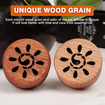 Essential Oil Car Diffuser, 2 PCS Car Aromatherapy Wood Diffuser with Vent Clip