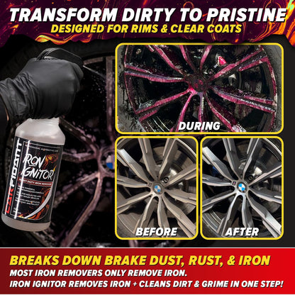 Carfidant Iron Ignitor - Iron Remover & Wheel Cleaner - Color-Changing Purple Decon Spray for Brake Dust, Rust, Fallout - Safe on Paint, Rims & Metal - Car Detailing - pH Neutral - 16oz