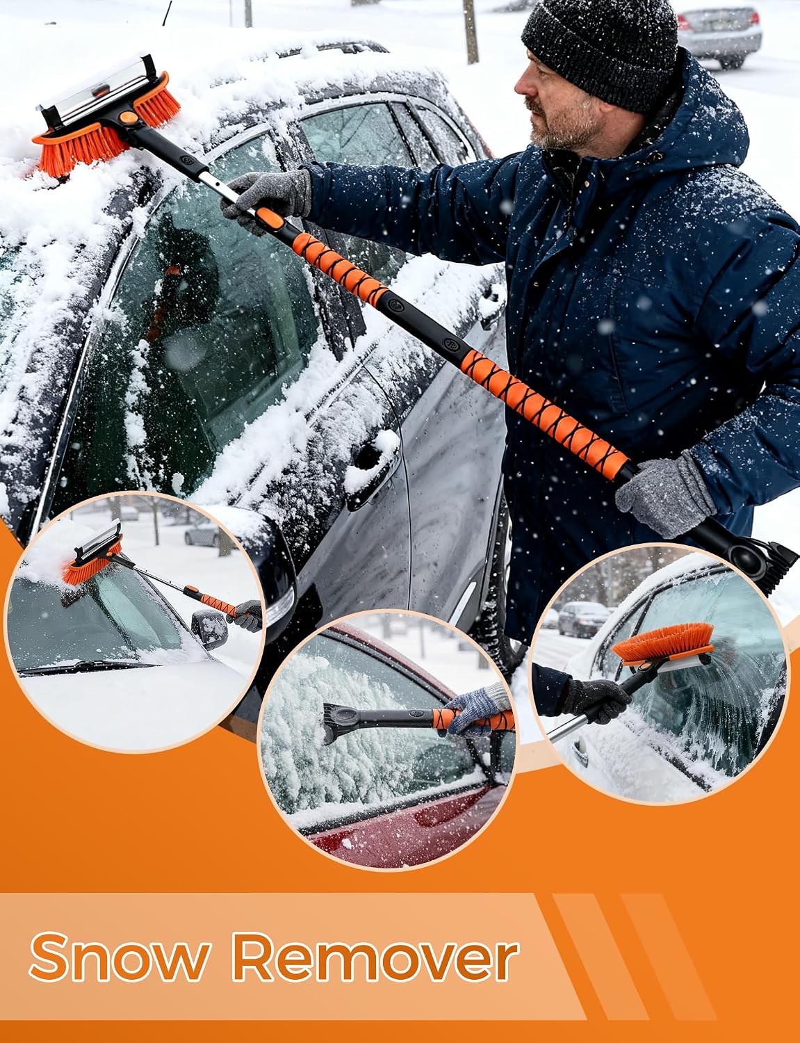 41" Extendable Ice Scrapers for Car Windshield 2-in-1 Snow Brush for Car Snow Scraper for Car Snow Scraper and Drush with Ergonomic Foam Grip for Cars, Trucks, SUVs with 360� Pivoting Brush Head