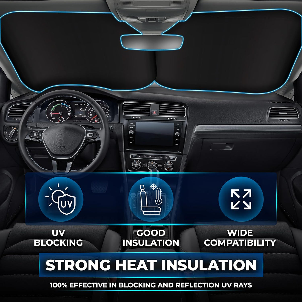 EcoNour 2 Piece Foldable Car Windshield Sun Shade – UV & Heat Protection, Interior Cooling, Durable Upgraded Design, Easy Fold, Front Window Sunshade - Medium (31" L x 28" W)