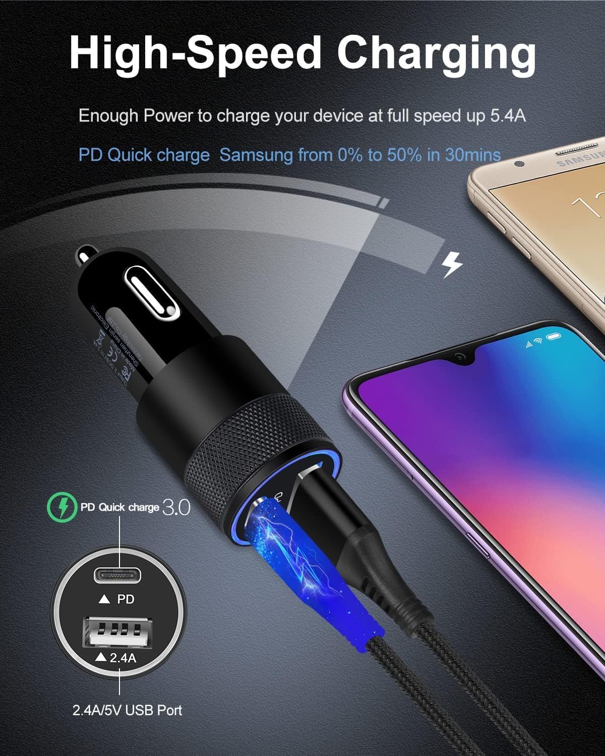 Bluetooth Fm Transmitter for Car, 54w Fast Charging, Blue Tooth 5.4 Car Charger USB-C USB-A Multi Ports, Wireless Radio Aux Cigarette Lighter Adapter Auxiliary for Samsung Galaxy Android iPhone Apple