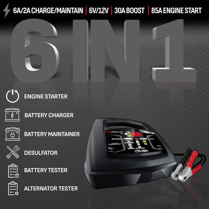 Schumacher Electric 6A Car Battery Charger and 85A Engine Starter, 6-in-1 Solution, Maintainer, 30A Boost, for 6V/12V Power Sport, Automotive, and Marine Batteries, SC1307