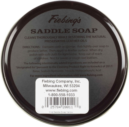 Fiebing's Yellow Saddle Soap for Leather (3.5 oz Tin) - Leather Cleaner & Conditioner to Soften, Protect & Restore Leathercraft - Leather Soap for Car Seat, Couch, Shoe, Purse, Boot, Bag, & Saddles