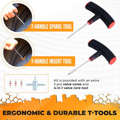Vehiclex Tire Repair Kit for Plug and Patch with Aluminum Handled Tools - Emergency Kit with Pliers in Zippered Bag for Car, Motorcycle, ATV, Tractor, Lawn Mower