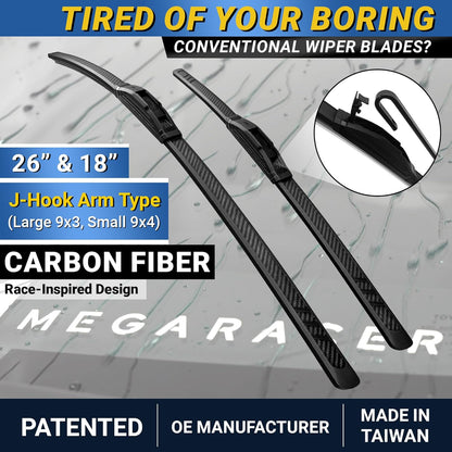 Premium Silicone Carbon Fiber Windshield Wiper Blades 22" & 20" - Patented All-Season, Quiet & Smooth Streak-Free Clean Wipe, OEM Quality, Front Automotive Replacement Wipers for Car & Truck (2 Pack)
