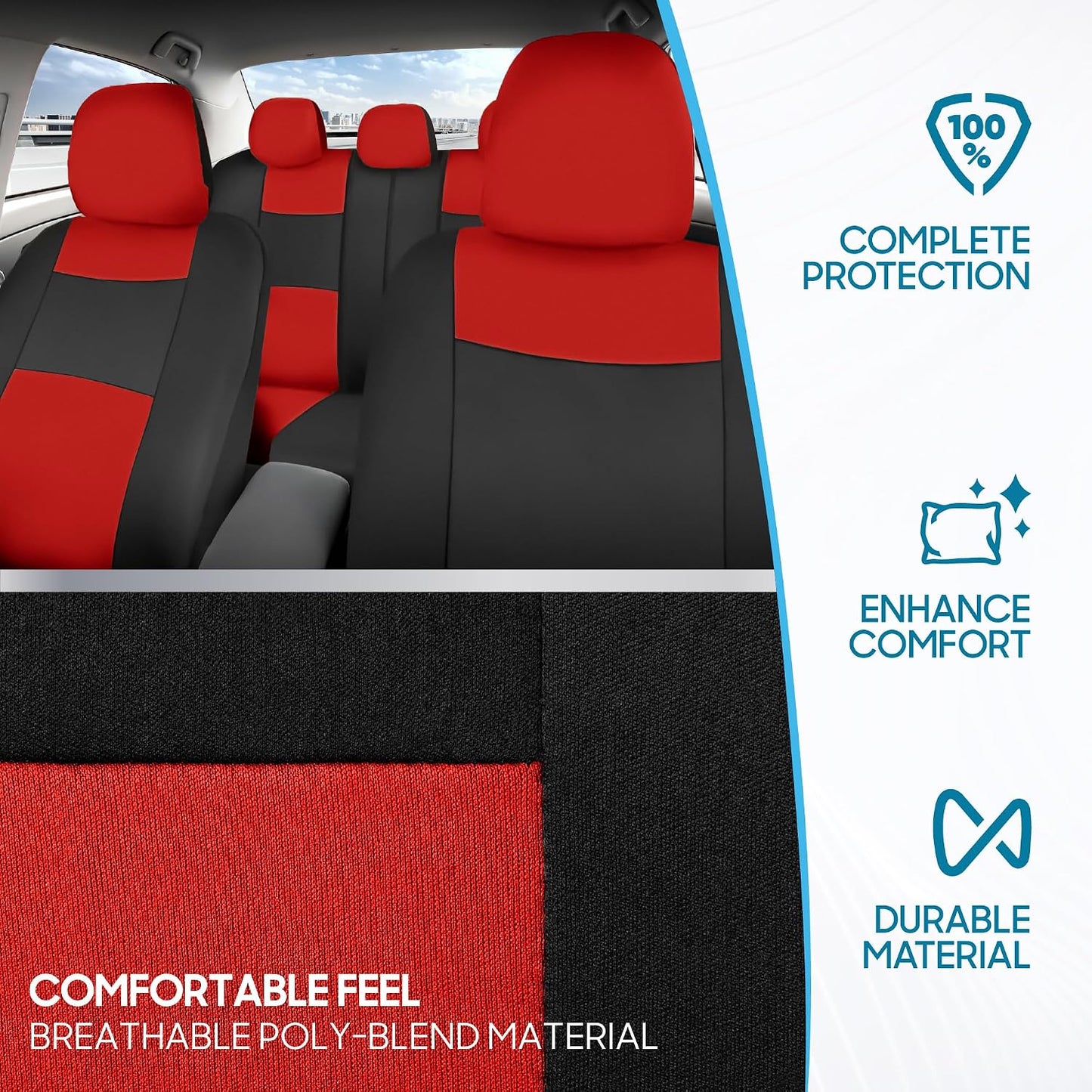 BDK PolyPro Car Seat Covers Full Set in Charcoal on Black – Front and Rear Split Bench for Cars, Easy to Install Cover Set, Accessories Auto Trucks Van SUV