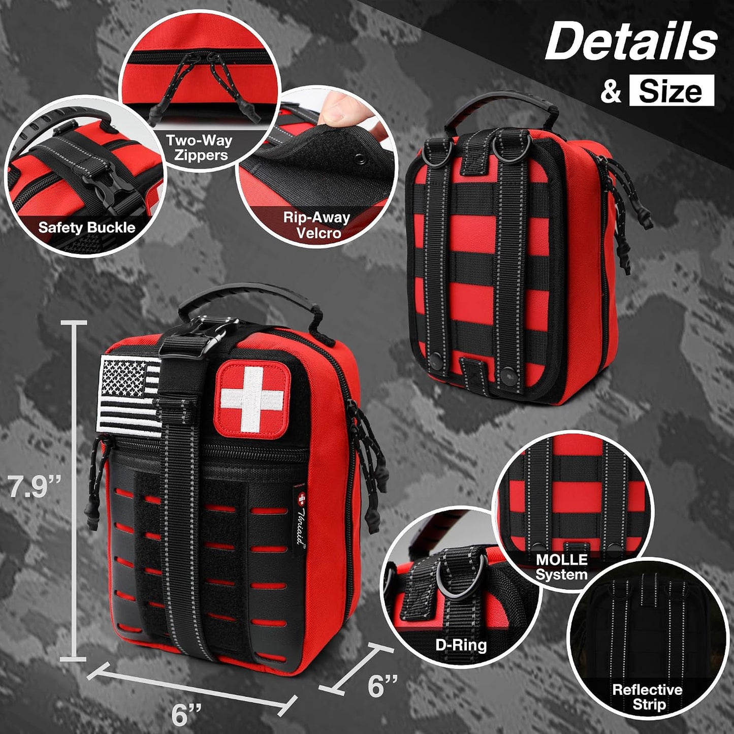 Survival First Aid Kit with Israeli Bandage, Chest Seal, Tourniquet, Splint, Tactical Military Combat Molle IFAK for Wound Care, Bleeding Control, Trauma Hemorrhage and More (Black)