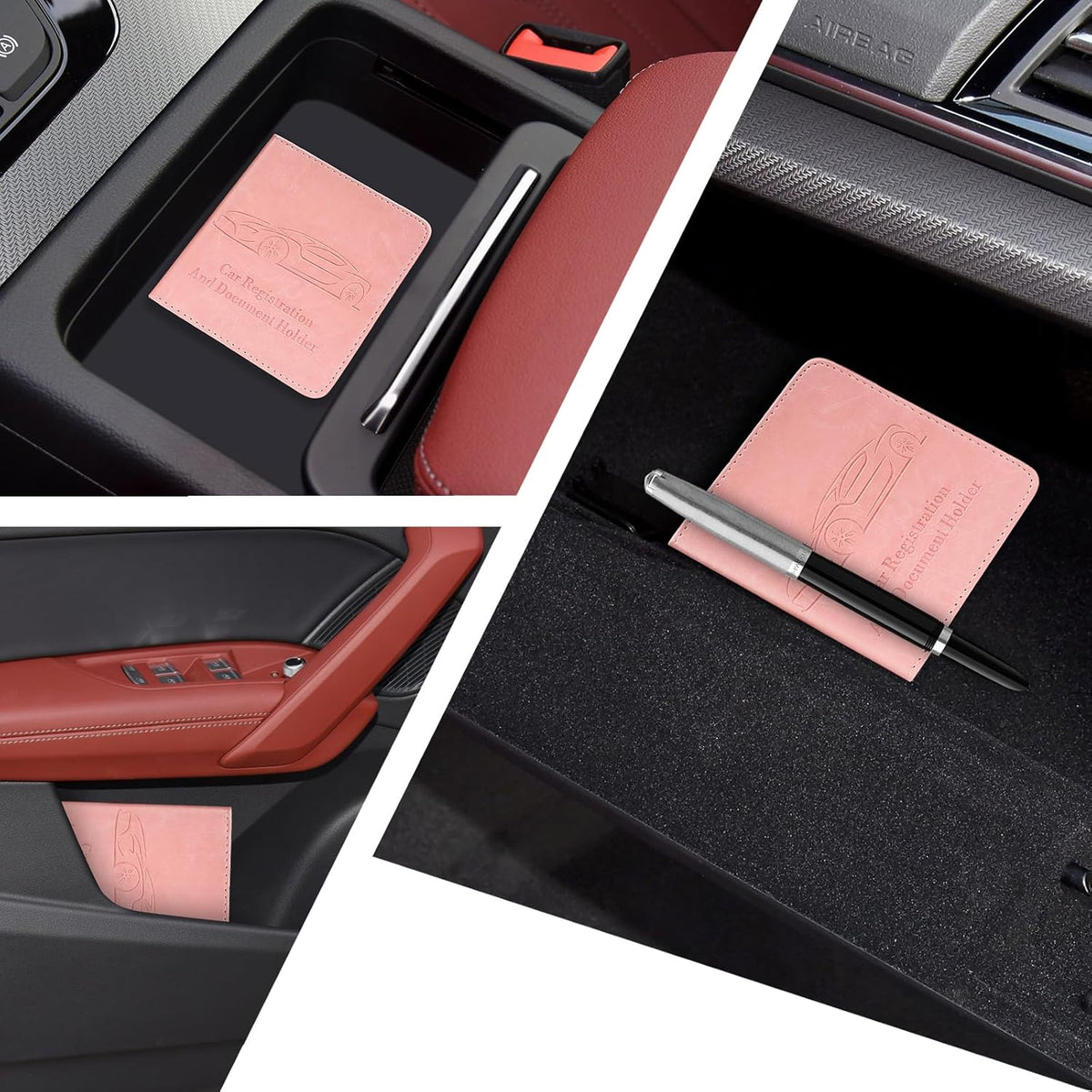 Registration and Insurance Card Holder, Vehicle Glove Box Car Organizer with Magnetic Closure, Interior Car Accessories for Documents, Cards, License Storage, 1-Pack Red