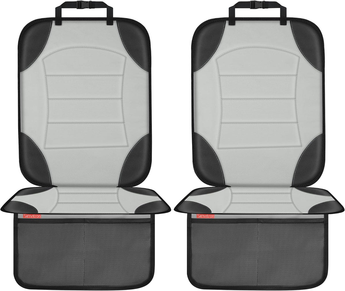 Sinvitron Car Seat Protector for Child Car Seat - Waterproof Non-Slip Leather Mat with 2 Mesh Pockets, Universal Seat Cover for Baby, Pets & Vehicles(2-Pack,Black)