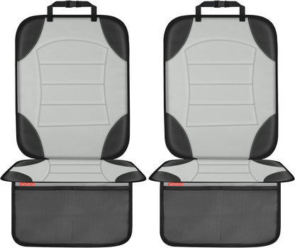 Sinvitron Car Seat Protector for Child Car Seat - Waterproof Non-Slip Leather Mat with 2 Mesh Pockets, Universal Seat Cover for Baby, Pets & Vehicles(2-Pack,Black)