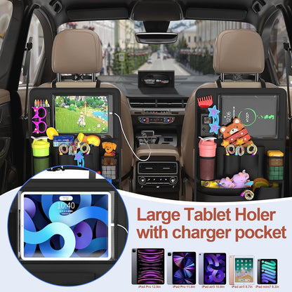 Car Backseat Organizer with table Tray(1Pack) 9 Storage Pockets Backseat Car Organizer with Tablet Holder, Back seat Organizer for Kids Road Trip Essentials Travel