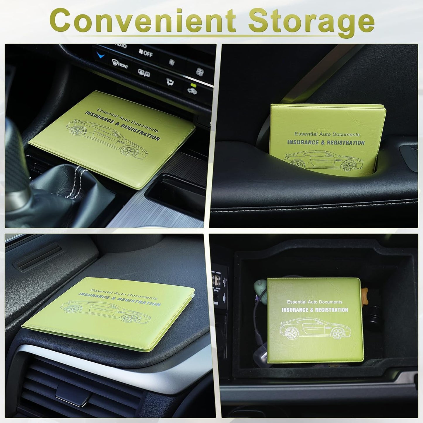 UYYE Car Registration and Insurance Card Holder, Vehicle Glove Box Car Organizer, Interior Car Accessories for Documents, Cards, License - 2 Pack