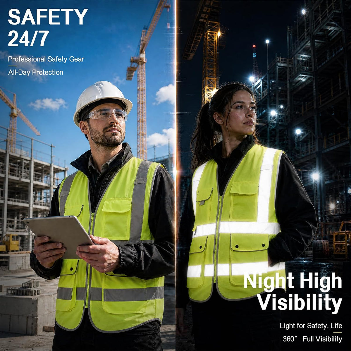 XIAKE Reflective Safety Vest for Men & Women High Visibility Class 2 Vest with Pockets Meets ANSI Standards