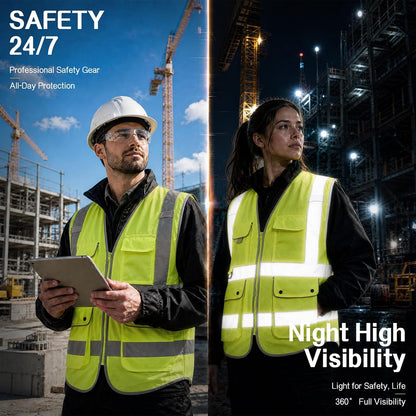 XIAKE Reflective Safety Vest for Men & Women High Visibility Class 2 Vest with Pockets Meets ANSI Standards