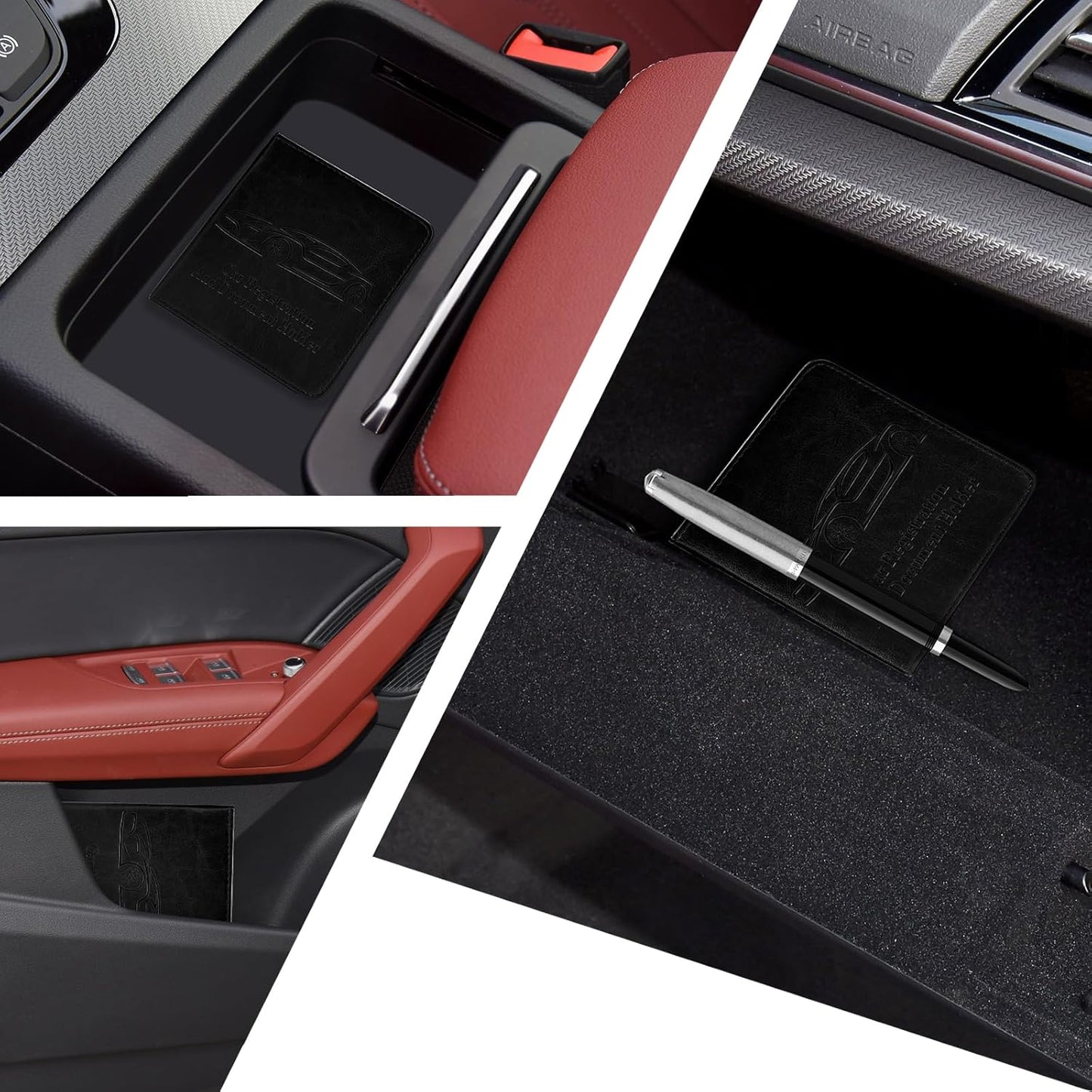 Registration and Insurance Card Holder, Vehicle Glove Box Car Organizer with Magnetic Closure, Interior Car Accessories for Documents, Cards, License Storage, 1-Pack Red