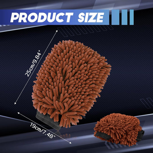 wuyaoyao 2PCS Car Wash Mitt, 10.14"×7.12" Chenille Microfiber Car Wash Mitts, Scratch-Free & Lint-Free, Absorbent Double Sided Clean Glove for Cars Cleaning, Auto Cleaning Supplies (Orange)