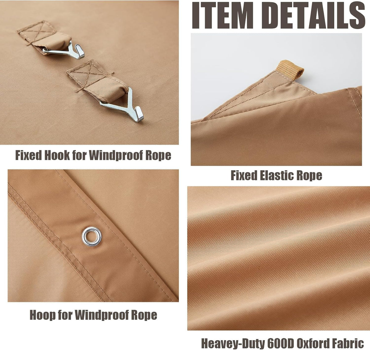 Carport Replacement Canopy Cover 10'x20' for Tent Top Garage Shelter Cover with Ball Bungees, 800D Oxford Replacement Cover Waterproof & UV Protection, Not Included Frame (Light Brown)