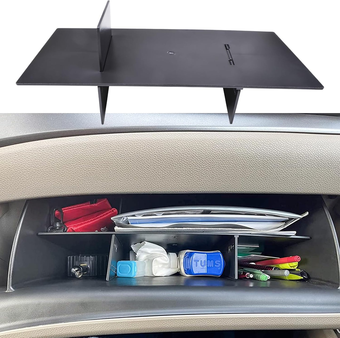HGWEI Glove Box Organizer Compatible with Honda Pilot 2016-2022 / Ridgeline 2017-2022 2023/ Passport 2019-2022 2023 Accessories, Insert Compartment Tray ABS Black Materials Dividers