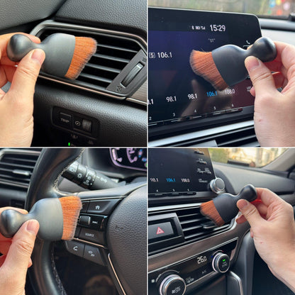 Car Detailing Brush, Soft Bristle Cleaning Brush, Scratch-Free Auto Duster Tool for Dashboard, Air Vents, Leather & Interior Cleaning (Black&Brown)