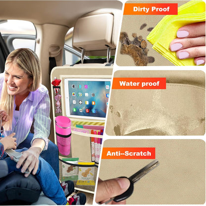 2Pack Car Backseat Organizer with Foldable Table Tray,6 Storage Pockets Car Storage Organizer with Tablet Holder,Car Seat Back Protectors Kick Mats Travel Accessories (Black)