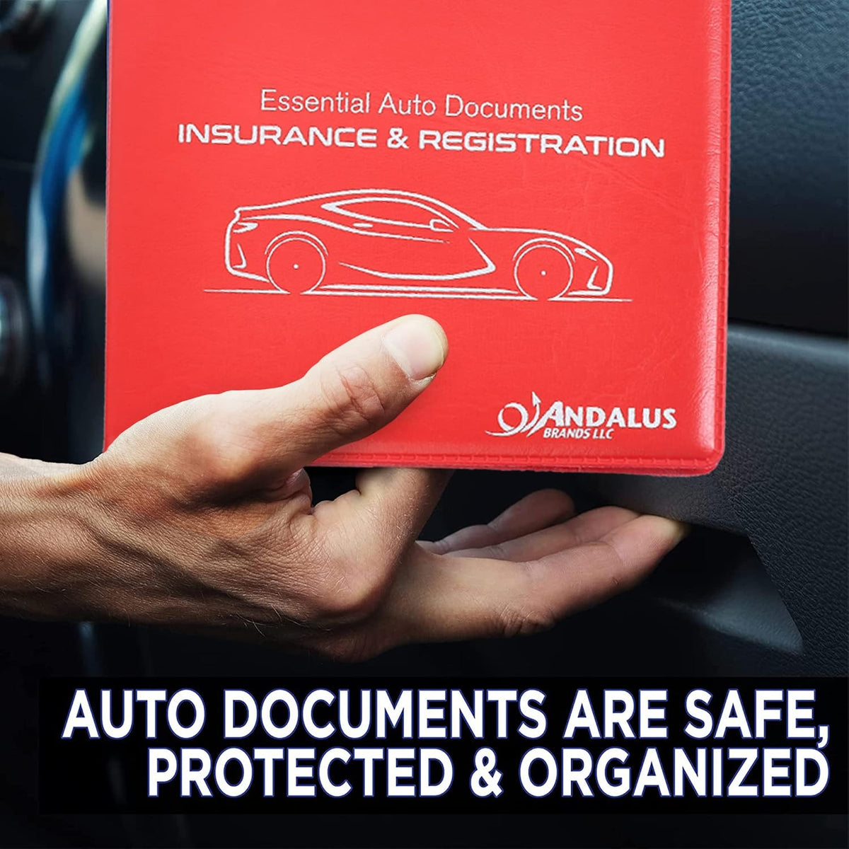 Andalus Auto Registration & Insurance Card Holder Pack of 2, Waterproof Essential Car Registration Holder with Hook & Loop Closure, Perfect for Every Vehicles Glove Boxes (White - 5 1/8" x 4 5/8")