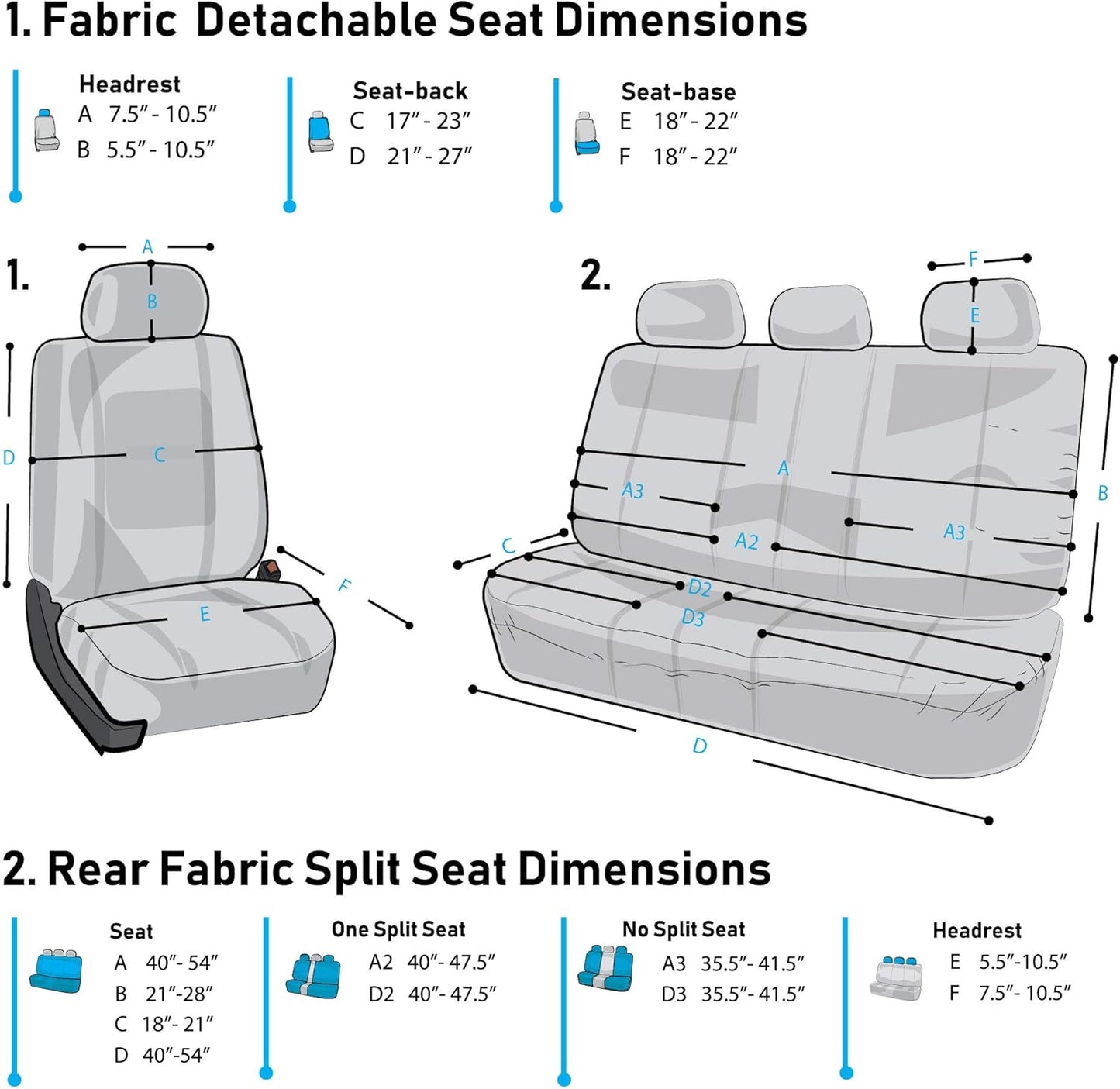 FH Group Full Set Cloth Car Seat Covers, Universal Fit Front and Split Bench Rear, Airbag Compatible, Washable for SUV, Sedan, Van - Black