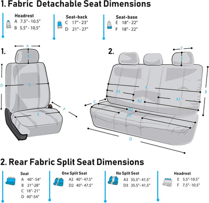 FH Group Full Set Cloth Car Seat Covers, Universal Fit Front and Split Bench Rear, Airbag Compatible, Washable for SUV, Sedan, Van - Black