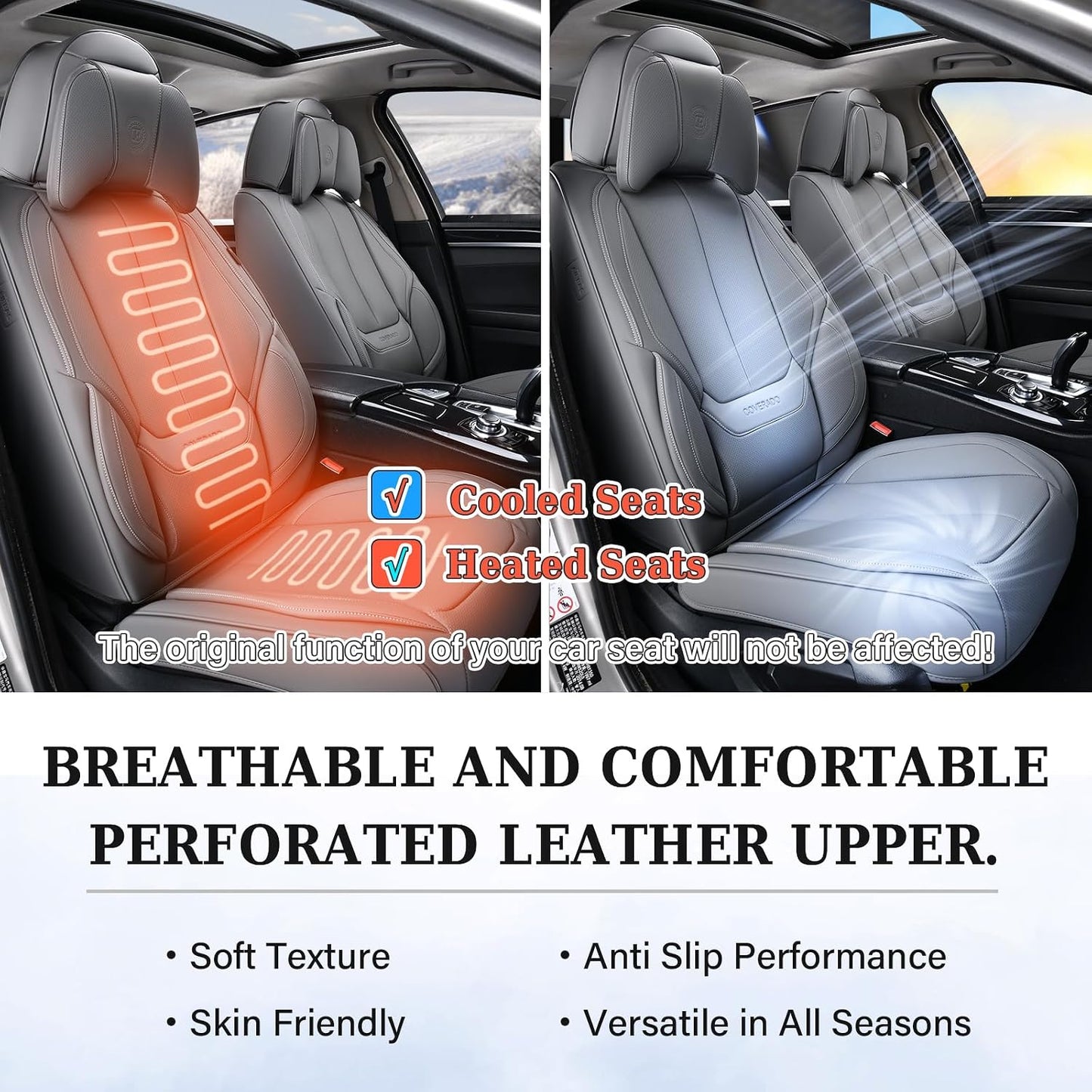 Coverado Seat Covers Full Set, Black Seat Covers for Cars 5 Seats, Car Seat Protector, Waterproof Nappa Leather Car Seat Cushion, Front and Rear Car Seat Cover Fit for Most Sedans SUV Pick-up Truck - Colors A