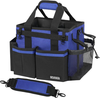 SCAVATA Compact Wearable Cleaning Caddy, Small Supplies Organizer with Handle & Shoulder Straps for Housekeepers, Under Sink & Car Cleaning Tool Organizer Bag (Black)